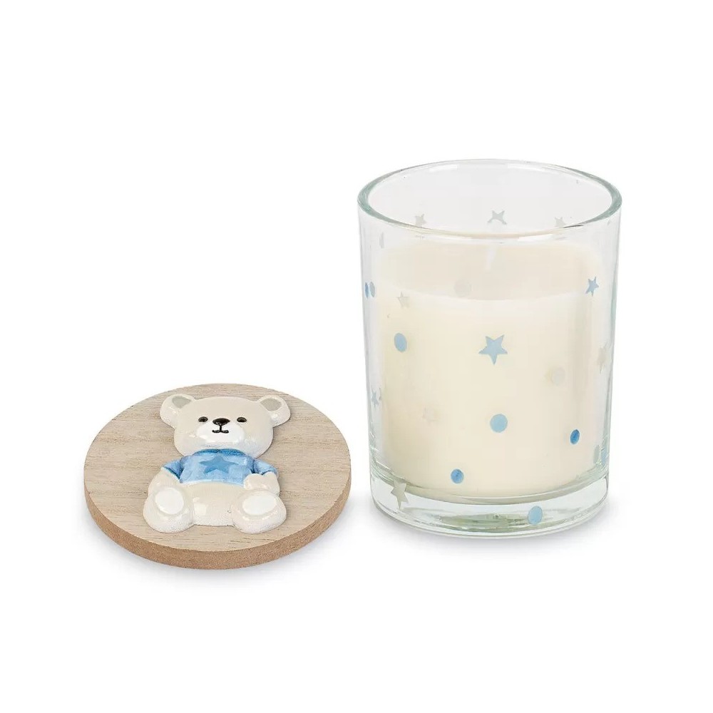 CANDELA VETRO ORSETTO AZZURRO D7 H9 CON SCATOLA